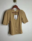 Nation LA 100% Cotton Jen Gold Button Down Puff Sleeve Top in Toffee