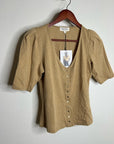 Nation LA 100% Cotton Jen Gold Button Down Puff Sleeve Top in Toffee