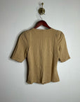 Nation LA 100% Cotton Jen Gold Button Down Puff Sleeve Top in Toffee