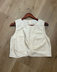 AG Cotton Linen Cream Neutral Cropped Twist Front Button Back Tank Top