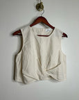AG Cotton Linen Cream Neutral Cropped Twist Front Button Back Tank Top