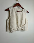 AG Cotton Linen Cream Neutral Cropped Twist Front Button Back Tank Top