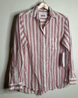 Grayson 100% Cotton Red White Striped Brooke 'Hero' Button Down Long Sleeve Top