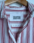 Grayson 100% Cotton Red White Striped Brooke 'Hero' Button Down Long Sleeve Top