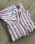 Grayson 100% Cotton Red White Striped Brooke 'Hero' Button Down Long Sleeve Top