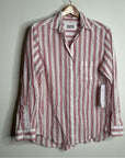 Grayson 100% Cotton Red White Striped Brooke 'Hero' Button Down Long Sleeve Top