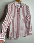 Grayson 100% Cotton Red White Striped Brooke 'Hero' Button Down Long Sleeve Top