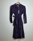 XiRENA 100% Cotton Navy Striped Button Down Striped Belted Maxi Dress