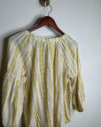 Velvet by Graham & Spencer 100% Cotton V - Neck Yellow Cream Balloon Sleeve Top