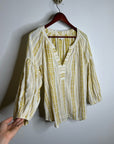 Velvet by Graham & Spencer 100% Cotton V - Neck Yellow Cream Balloon Sleeve Top
