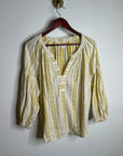 Velvet by Graham & Spencer 100% Cotton V - Neck Yellow Cream Balloon Sleeve Top