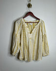 Velvet by Graham & Spencer 100% Cotton V - Neck Yellow Cream Balloon Sleeve Top