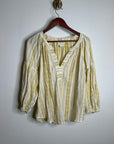 Velvet by Graham & Spencer 100% Cotton V - Neck Yellow Cream Balloon Sleeve Top