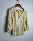 Velvet by Graham & Spencer 100% Cotton V - Neck Yellow Cream Balloon Sleeve Top