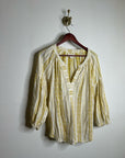 Velvet by Graham & Spencer 100% Cotton V - Neck Yellow Cream Balloon Sleeve Top