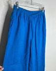 FLAX 100% Linen Bright Blue Cropped Wide Leg Pull on Pant