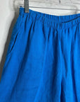 FLAX 100% Linen Bright Blue Cropped Wide Leg Pull on Pant