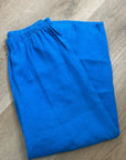 FLAX 100% Linen Bright Blue Cropped Wide Leg Pull on Pant