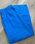 FLAX 100% Linen Bright Blue Cropped Wide Leg Pull on Pant