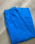 FLAX 100% Linen Bright Blue Cropped Wide Leg Pull on Pant