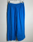 FLAX 100% Linen Bright Blue Cropped Wide Leg Pull on Pant