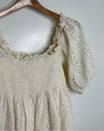Cleobella 100% Organic Cotton Cream Eyelet Lucca Puff Sleeve Mini Dress