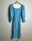 Sleeper Atlanta 100% Linen Midi Dress Off Shoulder Smocked Bust