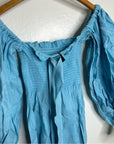 Sleeper Atlanta 100% Linen Midi Dress Off Shoulder Smocked Bust