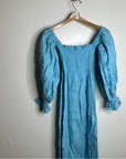 Sleeper Atlanta 100% Linen Midi Dress Off Shoulder Smocked Bust
