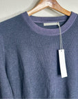 One Grey Day 100% Cashmere Blue Ribbed Two Tone Textured Pullover Sweater