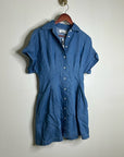 Madewell Cotton Linen Perry Denim Button Down Shirt Dress Short Sleeve