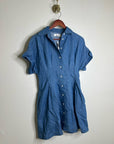Madewell Cotton Linen Perry Denim Button Down Shirt Dress Short Sleeve