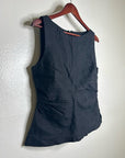 Madewell 100% Linen Cinched Boatneck Sleeveless Top in Black
