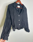 Cleobella 100% Linen Black Button Down Negara Blouse Cropped
