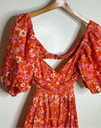 Free People 100% Cotton Bright Pink Puff Sleeve Wide Leg Jumpsuit