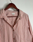 Garnet Hill 100% Organic Cotton Pink White Poplin Striped Button Down Top