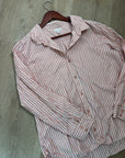 Garnet Hill 100% Organic Cotton Pink White Poplin Striped Button Down Top