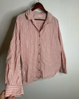 Garnet Hill 100% Organic Cotton Pink White Poplin Striped Button Down Top