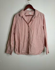 Garnet Hill 100% Organic Cotton Pink White Poplin Striped Button Down Top