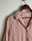 Garnet Hill 100% Organic Cotton Pink White Poplin Striped Button Down Top