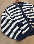 Nation LA 100% Cotton Chunky Knit Navy Striped Button Down Cardigan Sweater