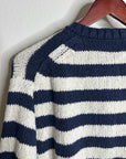 Nation LA 100% Cotton Chunky Knit Navy Striped Button Down Cardigan Sweater