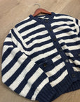 Nation LA 100% Cotton Chunky Knit Navy Striped Button Down Cardigan Sweater