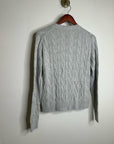 Minnie Rose 100% Cotton Heather Gray Cable Knit Distressed Button Down Cardigan