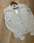Minnie Rose 100% Cotton Heather Gray Cable Knit Distressed Button Down Cardigan