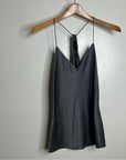 Theory 100% Silk Draped Back Slit Top Vintage Satin Gray