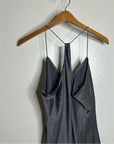 Theory 100% Silk Draped Back Slit Top Vintage Satin Gray