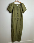 Velvet By Graham & Spencer 100% Cotton Green Puff Sleeve Straight Leg Jumpsuit