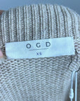 One Grey Day 100% Cashmere Tan Pink Crochet V - Neck Tunic Oversized Sweater