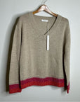 One Grey Day 100% Cashmere Tan Pink Crochet V - Neck Tunic Oversized Sweater